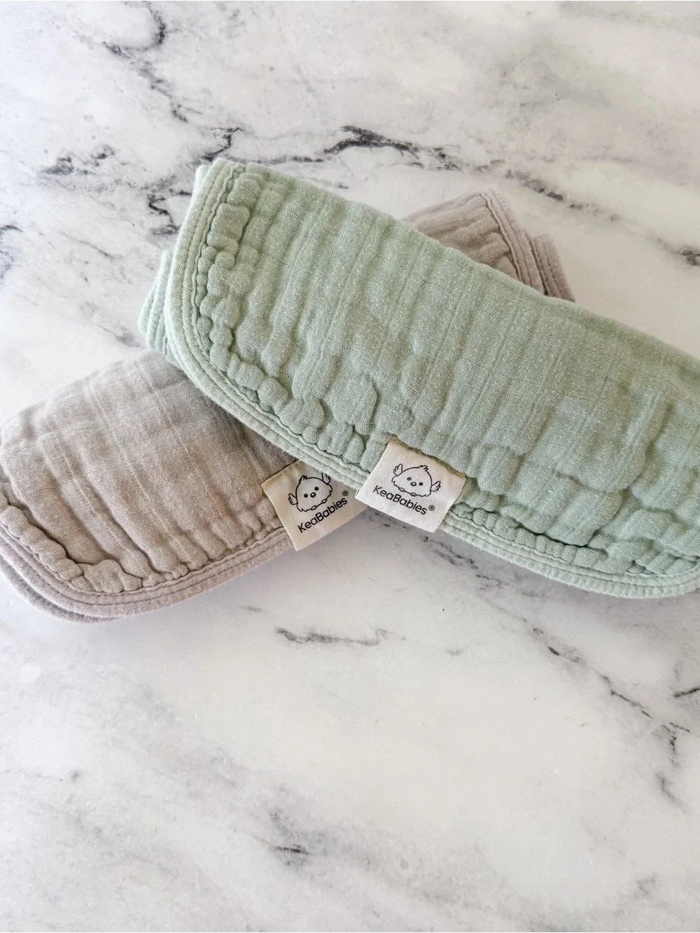 KeaBabies Lyra Organic Cotton Muslin Gauze Burp Cloths in Silver Grey & Sage